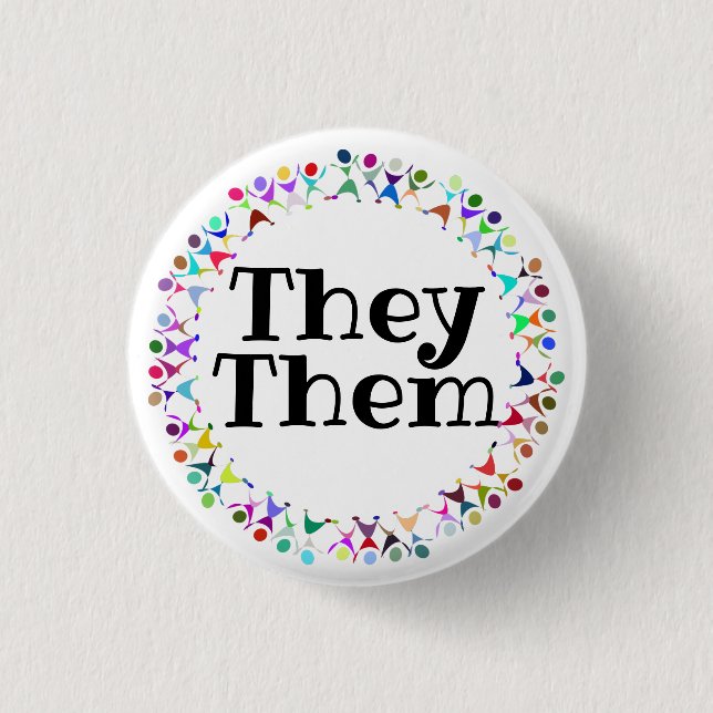 They Them Pronouns in Human Figures Circle Button (Front)