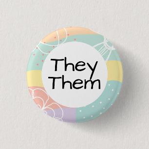 They Them Pronouns in Pastel Doodle Circle Button