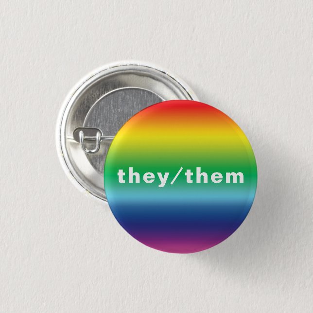 They, Them, Pronouns Lgbtq Lgbt Pride Rainbow Button (Front & Back)