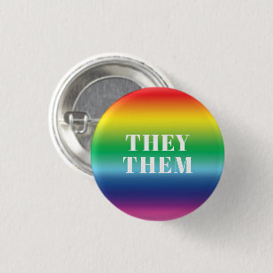 They, Them, Pronouns - Lgbtq pride rainbow white Button