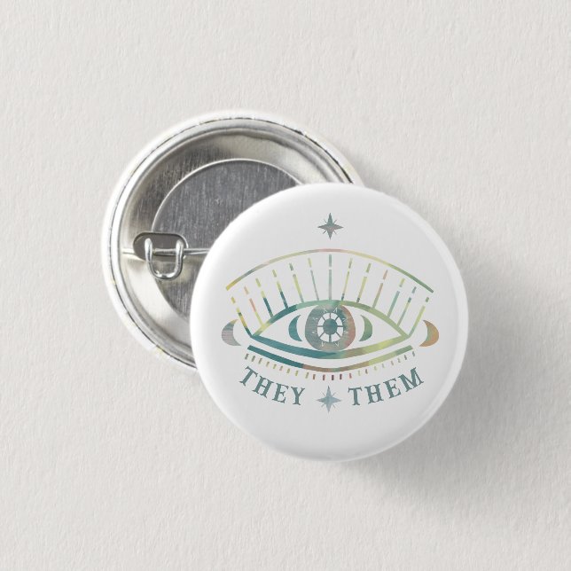 THEY/THEM PRONOUNS Mystical Eye Magical Watercolor Button (Front & Back)