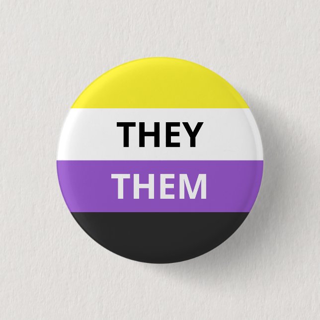 They/Them Pronouns Non-Binary Flag Badge Button (Front)