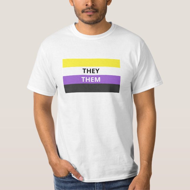 They/Them Pronouns Non-Binary Flag Value T-Shirt (Front)