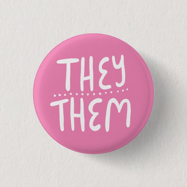 THEY/THEM Pronouns Pink Handlettering Minimal Button (Front)