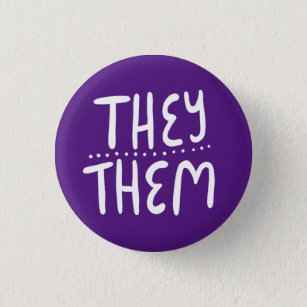 THEY/THEM Pronouns Purple Handlettering Minimal Button