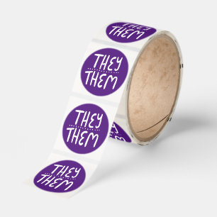 THEY / THEM Pronouns Purple Handlettering Roll of Classic Round Sticker