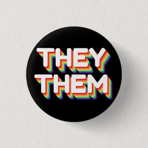 They/Them Pronouns Rainbow 3D Retro Button