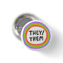 THEY/THEM Pronouns Rainbow Circle Button