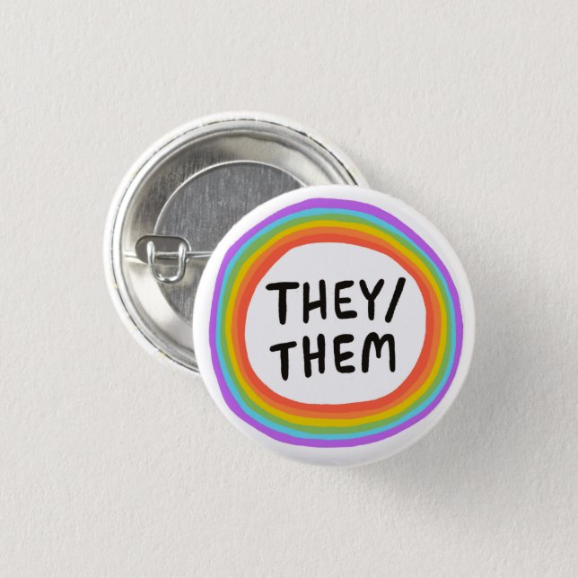 THEY/THEM Pronouns Rainbow Circle Button (Front & Back)