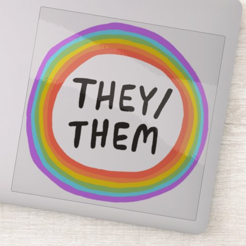 THEYTHEM Pronouns Rainbow Circle  Handlettering Sticker