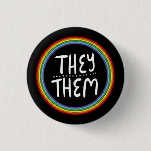 THEY/THEM Pronouns Rainbow Handlettered Minimal Button