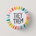 THEY / THEM Pronouns Rainbow Handlettered Pride Button<br><div class="desc">Decorate your outfit with this cool art button. Makes a great  gift! You can customize it,  change the background colors and add text too. Check my shop for lots more colors and patterns! Let me know if you'd like something custom too.</div>