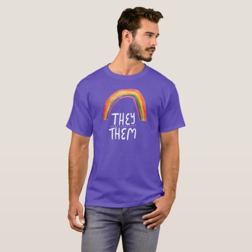 THEYTHEM Pronouns Rainbow Handlettering T_Shirt