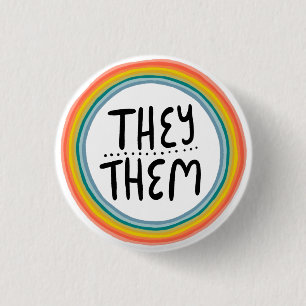 THEY / THEM Pronouns Rainbow Ring Colorful Pride Button