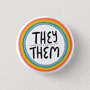 THEY / THEM Pronouns Rainbow Ring Colorful Pride Button