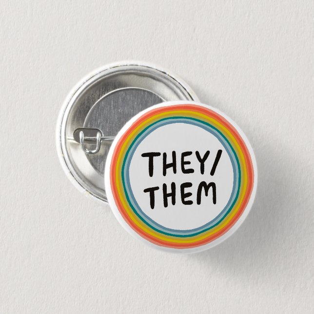 THEY/THEM Pronouns Rainbow Soft Circle Ring  Button (Front & Back)