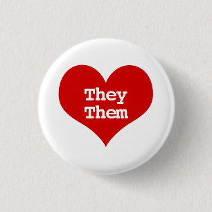 They Them Pronouns Red Love Heart Button