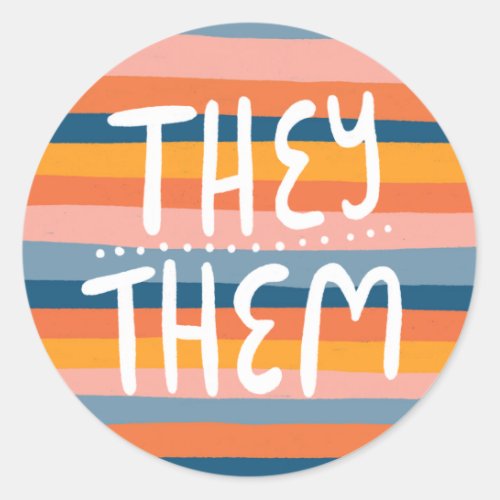 THEYTHEM Pronouns Stripes Handlettering Sheet of Classic Round Sticker