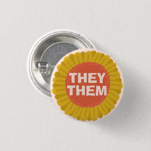 THEY / THEM Pronouns Sunflower Daisy Pride Button