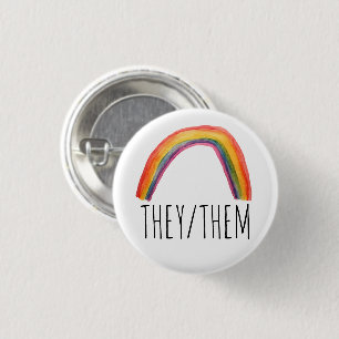 THEY/THEM Pronouns Watercolor Rainbow Button