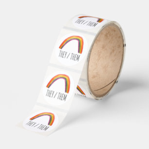 THEY / THEM Pronouns Watercolor Rainbow Classic Round Sticker