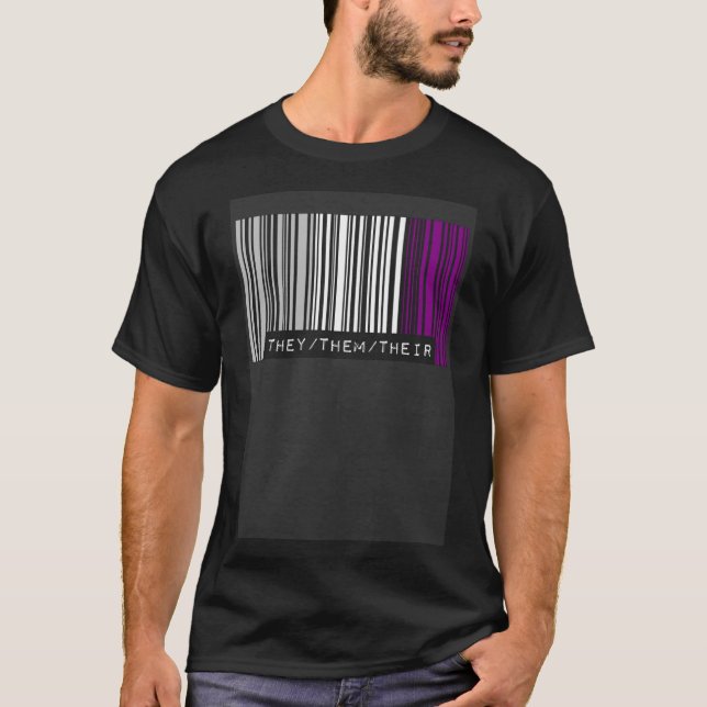 They Them Their Pronouns Asexual Pride Flag Barcod T-Shirt (Front)
