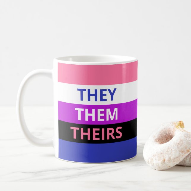 They/Them/Theirs Pronouns Genderfluid Classic Mug (With Donut)