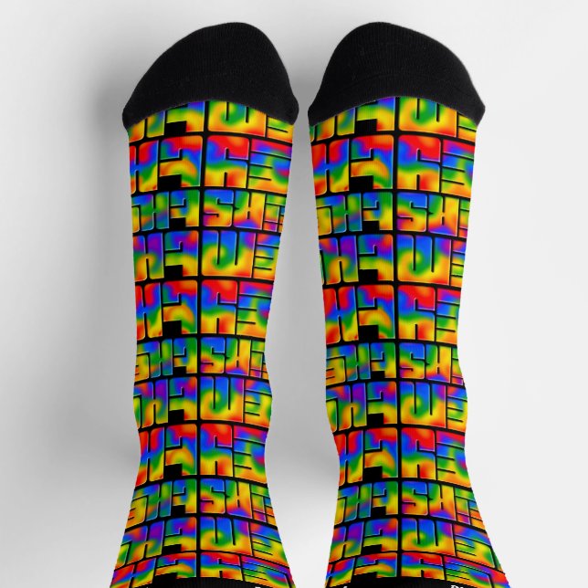 They Them Theirs Pronouns Rainbow Tie Die Socks (Top)