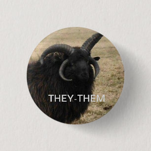 "They-Them" with serious goat Button