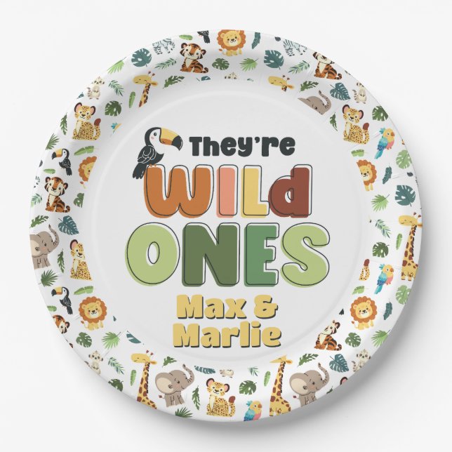 They Wild One Safari Zoo Animal Birthday Party Paper Plates (Front)