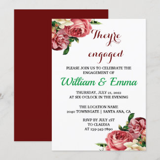 They're Engaged Blush Roses Floral Engagement Announcement