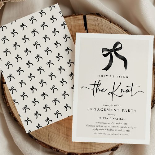 They're Tying the Knot Black Bow Engagement Party Invitation