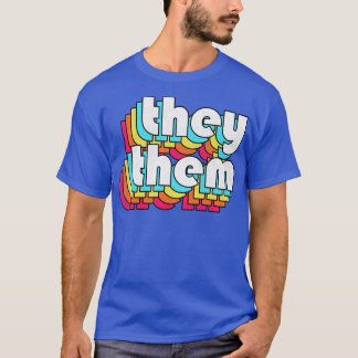TheyThem Pronouns Retro Style Rainbow Design T-Shirt