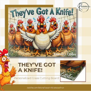 "They've Got a Knife" Personalized Glass  Cutting Board