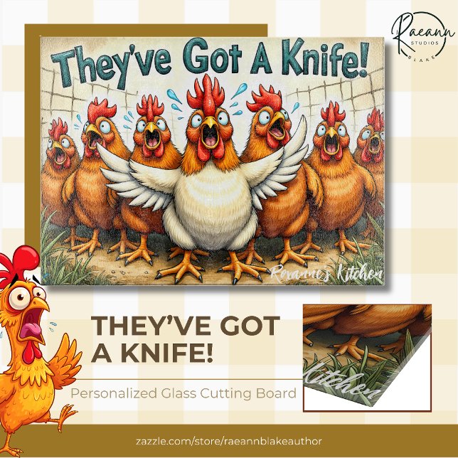 "They've Got a Knife" Personalized Glass  Cutting Board (Creator Uploaded)