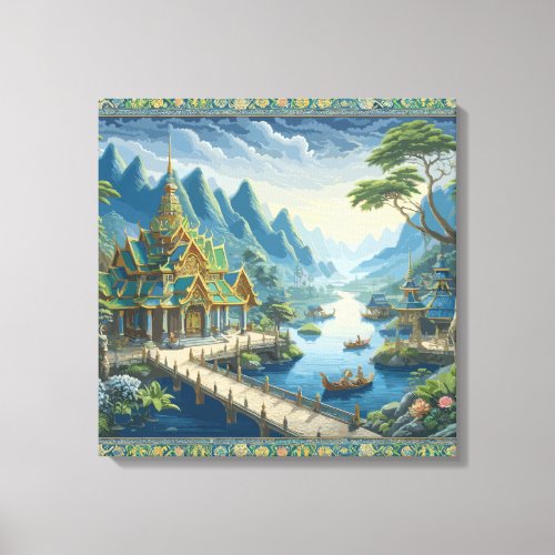 Thibaut Asian Scenic Blue and Green Decorative Canvas Print