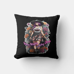 Thicc Thighs Witchy Vibes - Whimsigoth Witch-Core Throw Pillow