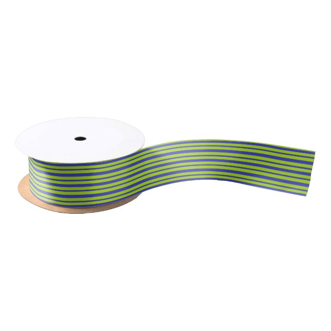 Thick and Thin Blue and Lime Green Stripes Satin Ribbon (Spool)