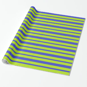 Thick and Thin Blue and Lime Green Stripes Wrapping Paper