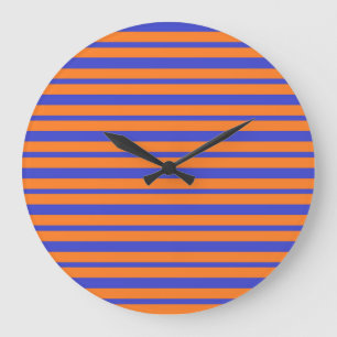 Thick and Thin Blue and Orange Stripes Large Clock