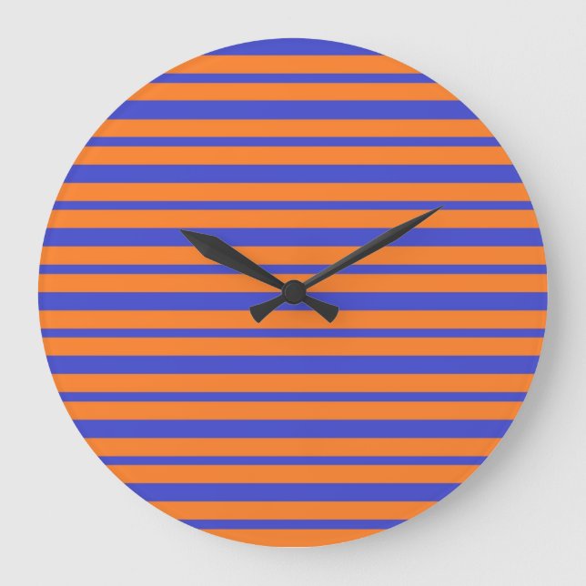Thick and Thin Blue and Orange Stripes Large Clock (Front)