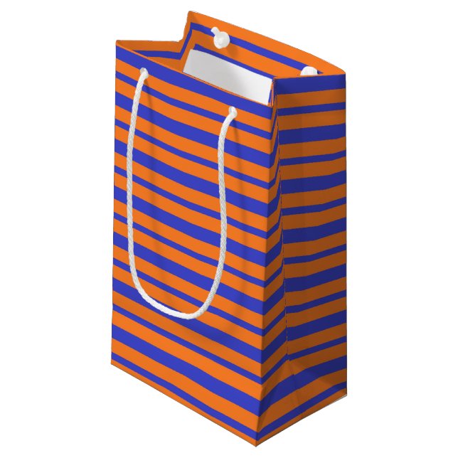 Thick and Thin Blue and Orange Stripes Small Gift Bag (Front Angled)