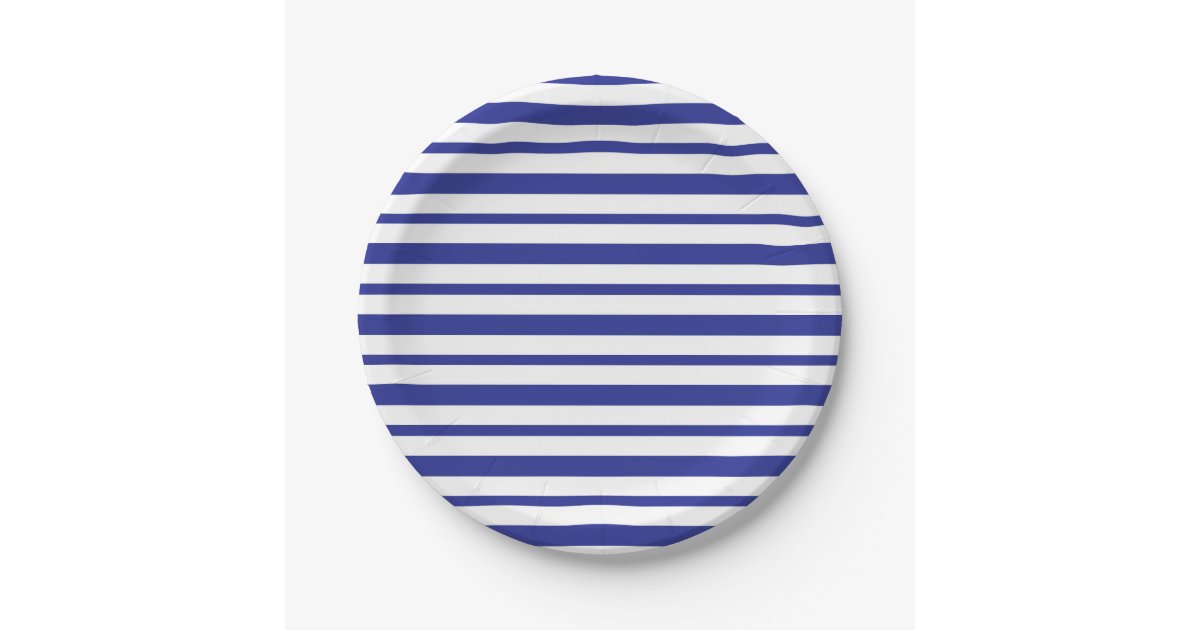 Thick and Thin Blue and White Stripes Paper Plates