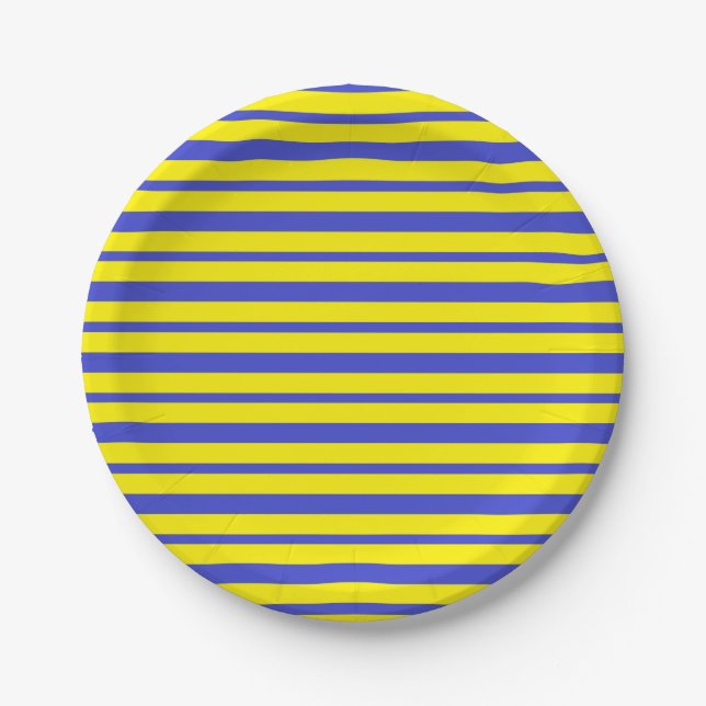 Thick and Thin Blue and Yellow Stripes Paper Plates (Front)