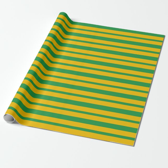Thick and Thin Green and Gold Stripes Wrapping Paper (Unrolled)