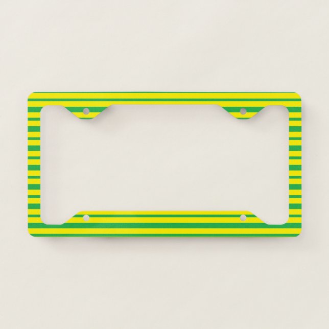 Thick and Thin Green and Yellow Stripes License Plate Frame (Front)