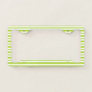 Thick and Thin Lime Green and White Stripes License Plate Frame