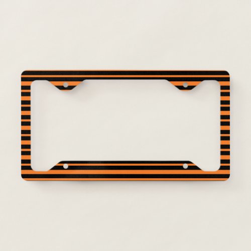 Thick and Thin Orange and Black Stripes License Plate Frame