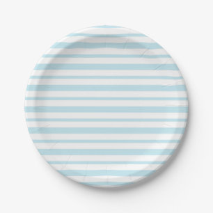 Thick and Thin Pastel Blue and White Stripes Paper Plates