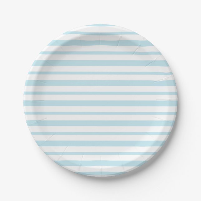 Thick and Thin Pastel Blue and White Stripes Paper Plates (Front)